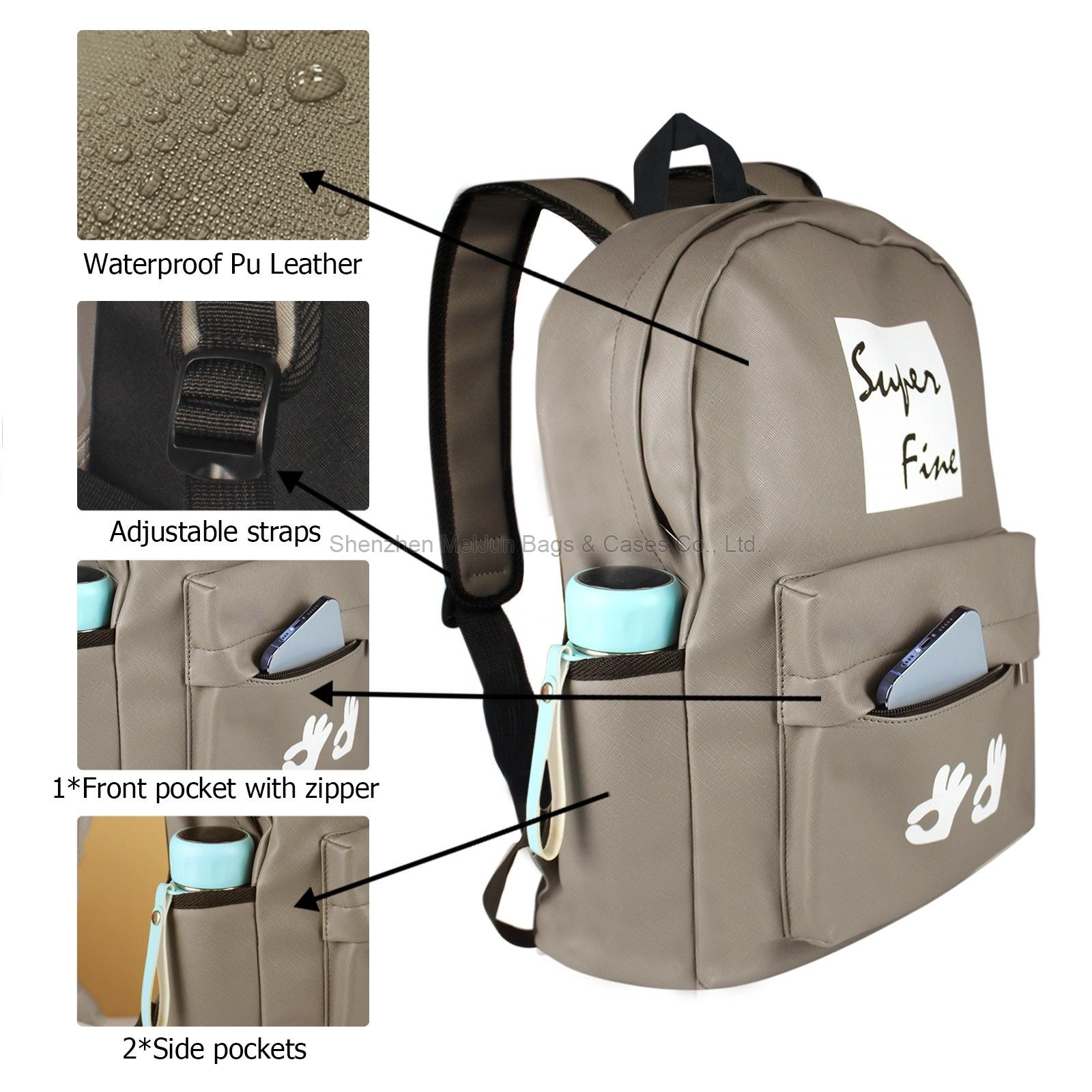 Super Fine Fashion Urban Portable waterproof PU Portable Casual Student Backpack