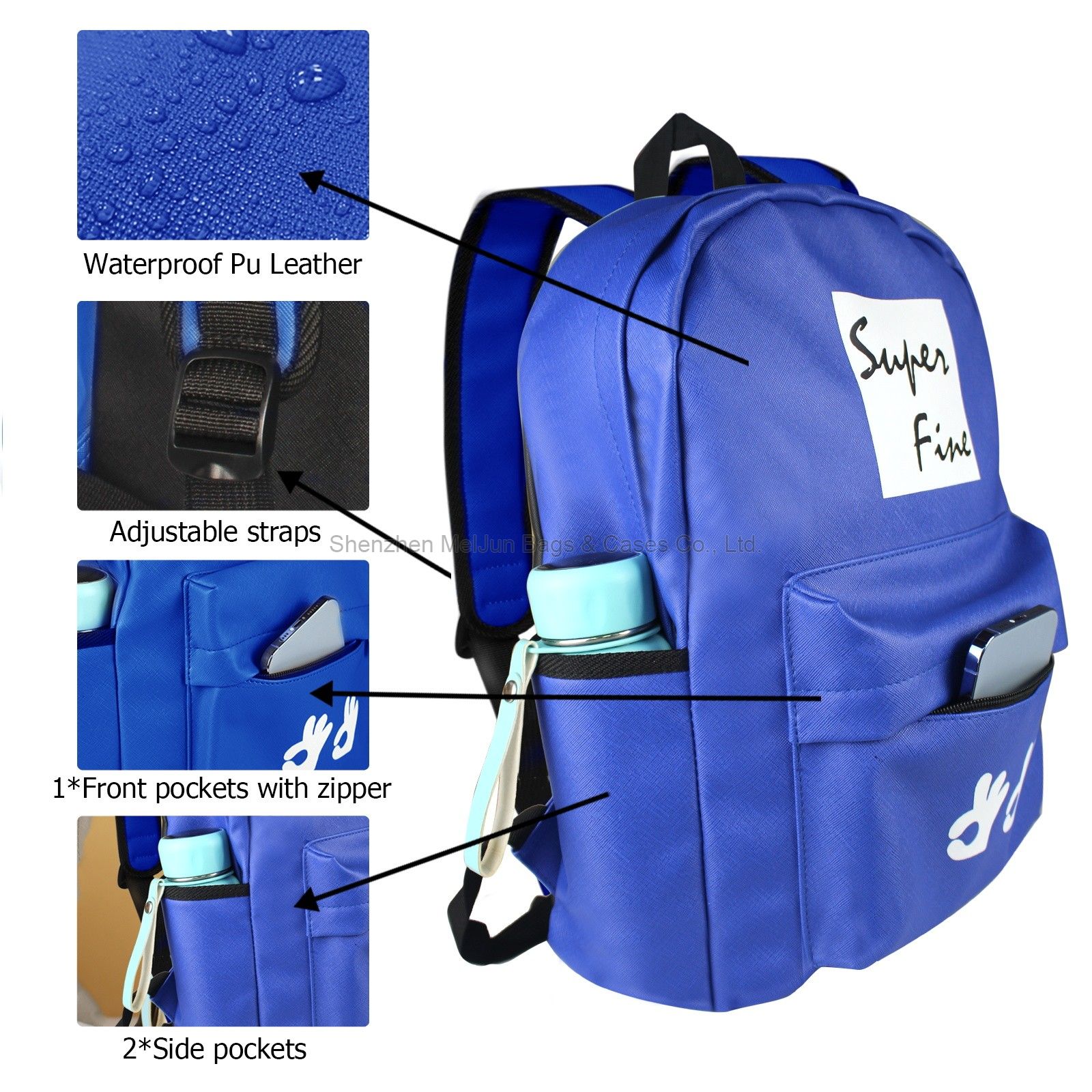 Super Fine Fashion Urban Portable waterproof PU Portable Casual Student Backpack