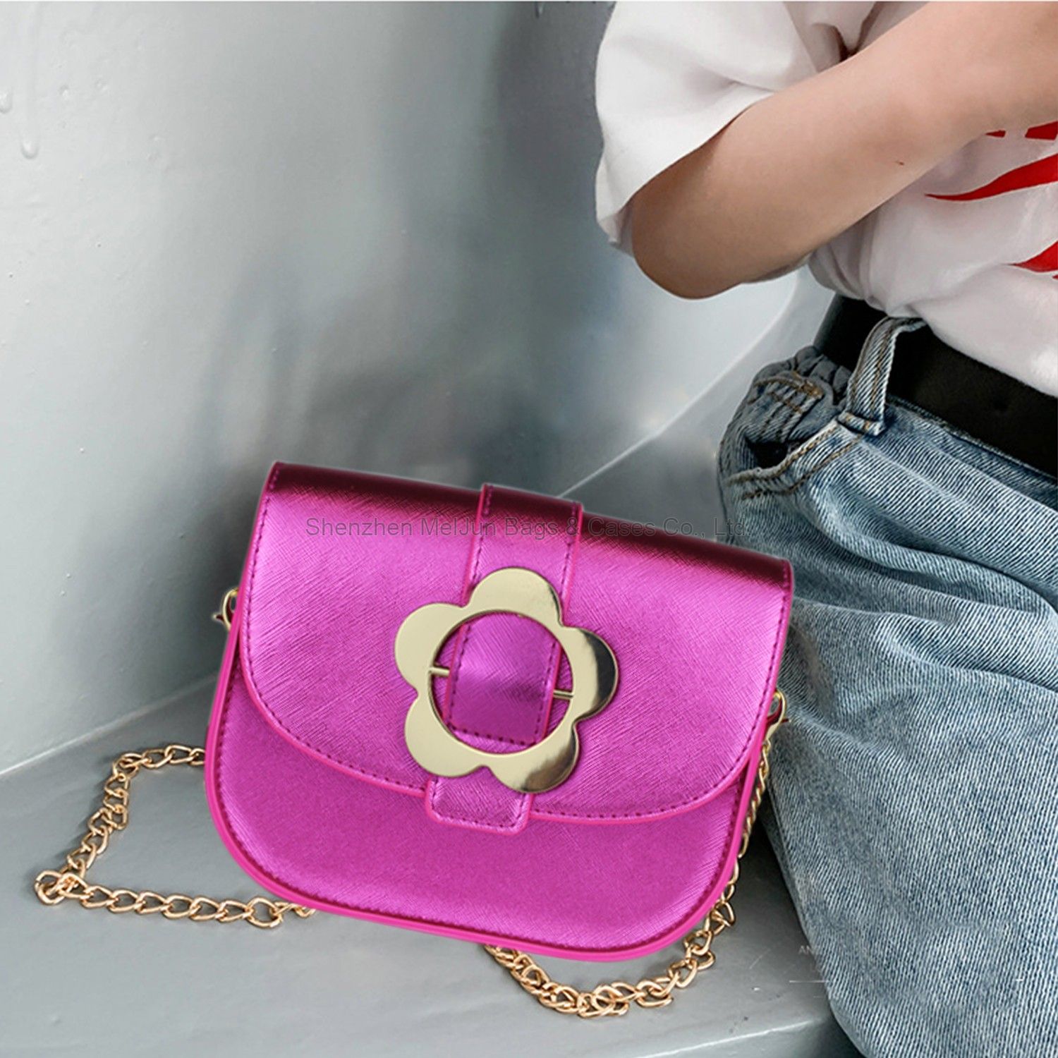 New fashion waterproof PU Magic color children girls hand bill shoulder crossbody bag diagonal span